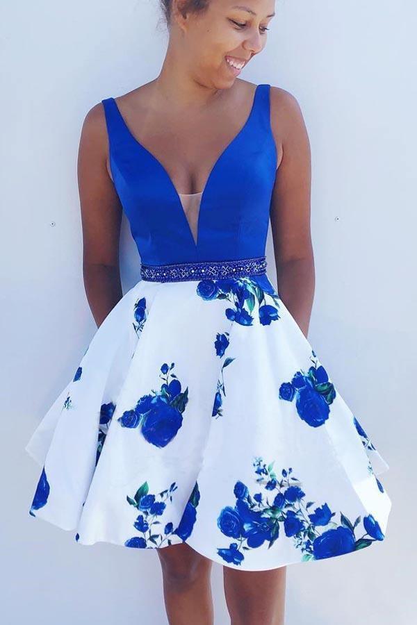 royal blue and white dress